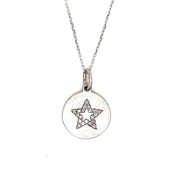 14k Diamond Star Circle Pendant Necklace